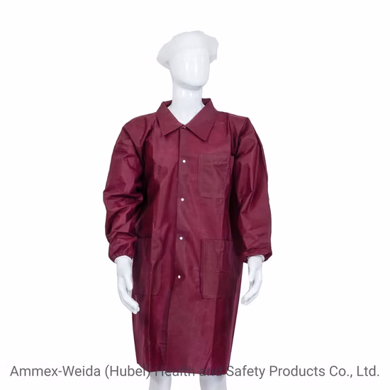 Disposable Use PP/SMS/MP/Tyvek Lab Coat with Snaps with Different Style Collar Prevent Dust Adult Factory Use Dust Coat