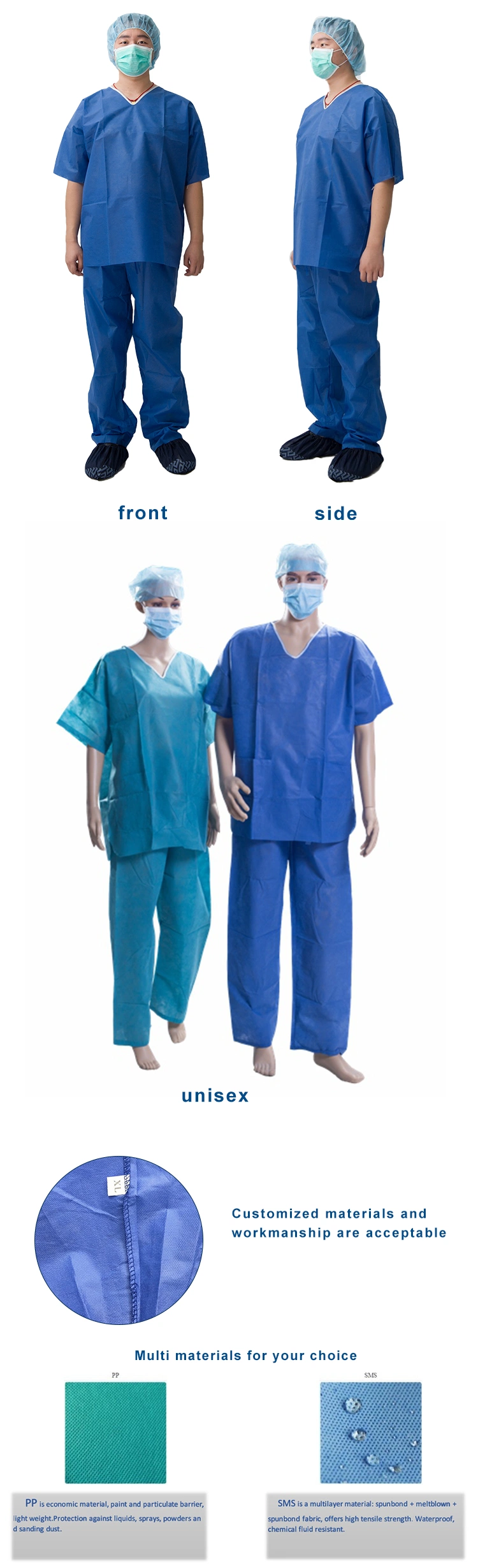 Nonwoven Disposable Medical Use V-Style Nurse Cloth Scrub Suits
