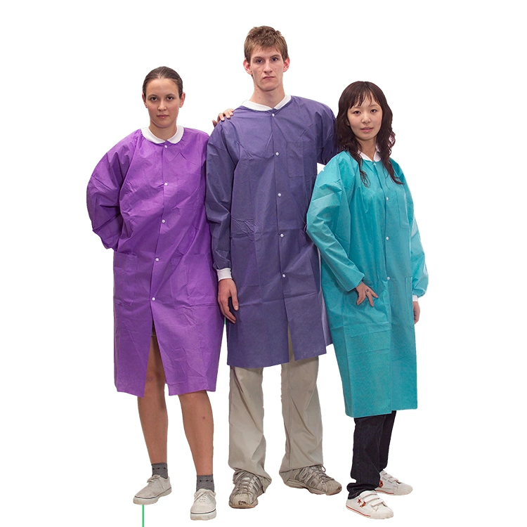 Factory Hot Sales Mass Production Cheap Price PP or SMS Nonwoven Fabric with Zipper Disposable Blue Lab Coat