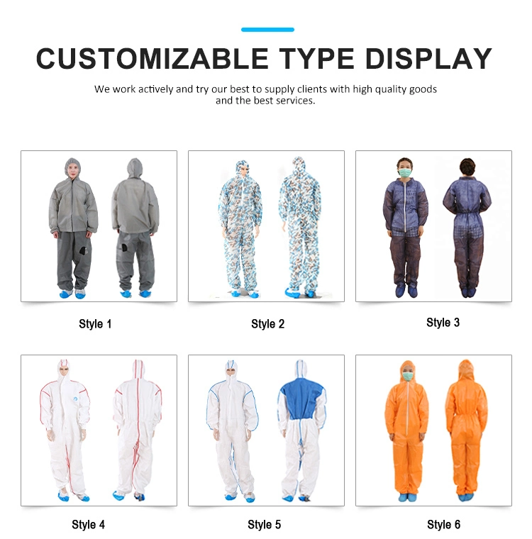 Microporous Disposable PP Protective PPE Coverall Type 5/6 with Hood