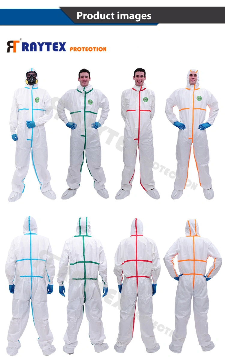 Full Body Anti Virus En14126 PPE Suit Type 4 5 6 Nonwoven Personal Protective Equipment Suit Disposable Isolation Coverall