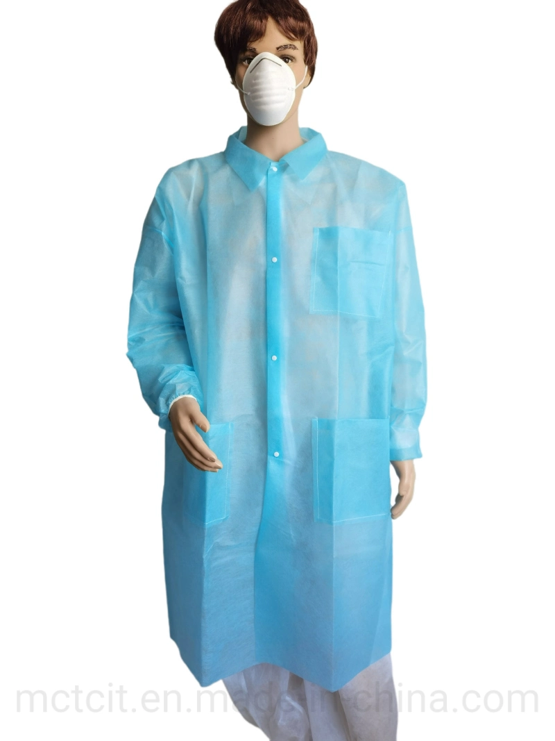 Disposable Nonwoven PP Lab Coat with Pockets