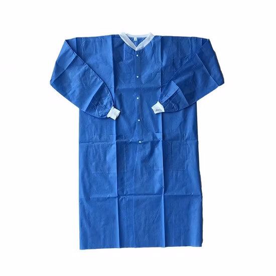 Unisex PP SMS Non Woven White Blue Uniform Workwear Doctor Hospital Dentist Medical Disposable Lab Coat with Snap/Zipper for Food Industry