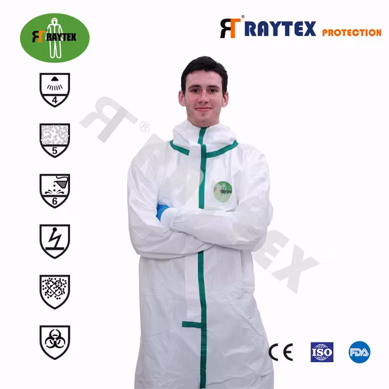 Full Body Anti Virus En14126 PPE Suit Type 4 5 6 Nonwoven Personal Protective Equipment Suit Disposable Isolation Coverall