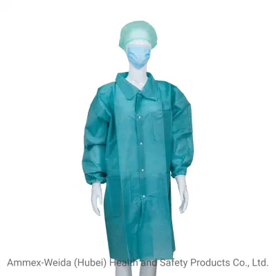 Disposable Use PP/SMS/MP/Tyvek Lab Coat with Snaps with Different Style Collar Prevent Dust Adult Factory Use Dust Coat